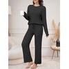 image:imageANRABESS Womens Fuzzy Fleece Pajama Set 2 Piece Outfits Lounge Knit Oversized Sweater Pj Sets 2026 Fall Winter LoungewearBlack