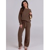 image:imageANRABESS Womens Fuzzy Fleece Pajama Sets 2 Piece Outfits Long Sleeve Top Wide Leg Pants Lounge Matching Set 2026 Fall WinterBrown