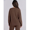 image:imageANRABESS Womens Fuzzy Fleece Pajama Sets 2 Piece Outfits Long Sleeve Top Wide Leg Pants Lounge Matching Set 2026 Fall WinterBrown