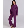 image:imageANRABESS Womens Fuzzy Fleece Pajama Sets 2 Piece Outfits Long Sleeve Top Wide Leg Pants Lounge Matching Set 2026 Fall WinterDeep Viole