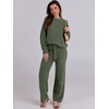 image:imageANRABESS Womens Fuzzy Fleece Pajama Sets 2 Piece Outfits Long Sleeve Top Wide Leg Pants Lounge Matching Set 2026 Fall WinterLawn Green