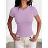 image:imageANRABESS Womens Short Sleeve Bodysuit Crew Neck Slim Fit Basic Body Suits Tops 2026 Summer TShirt Vacation amp Daily WearLight Purple