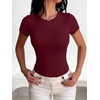 image:imageANRABESS Womens Short Sleeve Bodysuit Crew Neck Slim Fit Basic Body Suits Tops 2026 Summer TShirt Vacation amp Daily WearWine Red