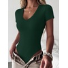 image:imageANRABESS Womens V Neck Bodysuits Short Sleeve Slim Fit Going Out Body Suit Tops 2026 Summer Outfits for Daily Work TravelForest