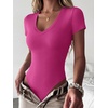 image:imageANRABESS Womens V Neck Bodysuits Short Sleeve Slim Fit Going Out Body Suit Tops 2026 Summer Outfits for Daily Work TravelHot Pink