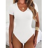 image:imageANRABESS Womens V Neck Bodysuits Short Sleeve Slim Fit Going Out Body Suit Tops 2026 Summer Outfits for Daily Work TravelWhite