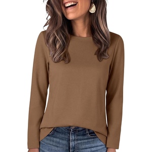image:imageANRABESS Long Sleeve Shirts for WomenSoft Stretchy WrinkleFree TopsCasual Crew Neck T Shirt for Work Daily FallBrown