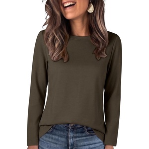 image:imageANRABESS Long Sleeve Shirts for WomenSoft Stretchy WrinkleFree TopsCasual Crew Neck T Shirt for Work Daily FallDark Brown