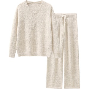 image:imageANRABESS Lounge Sets for Women Fuzzy Fleece Pajama Sets 2 Piece Outfits Cozy Sweater Matching Set 2026 Fall Winter LoungewearBeige