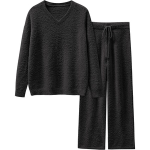 image:imageANRABESS Lounge Sets for Women Fuzzy Fleece Pajama Sets 2 Piece Outfits Cozy Sweater Matching Set 2026 Fall Winter LoungewearBlack
