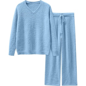 image:imageANRABESS Lounge Sets for Women Fuzzy Fleece Pajama Sets 2 Piece Outfits Cozy Sweater Matching Set 2026 Fall Winter LoungewearBlue