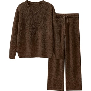 image:imageANRABESS Lounge Sets for Women Fuzzy Fleece Pajama Sets 2 Piece Outfits Cozy Sweater Matching Set 2026 Fall Winter LoungewearBrown