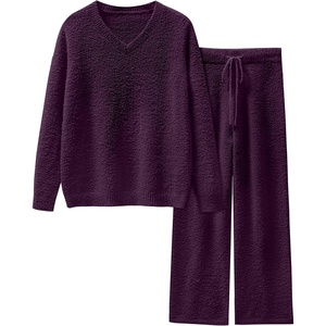 image:imageANRABESS Lounge Sets for Women Fuzzy Fleece Pajama Sets 2 Piece Outfits Cozy Sweater Matching Set 2026 Fall Winter LoungewearDeep Viole