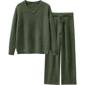 image:imageANRABESS Lounge Sets for Women Fuzzy Fleece Pajama Sets 2 Piece Outfits Cozy Sweater Matching Set 2026 Fall Winter LoungewearLawn Green