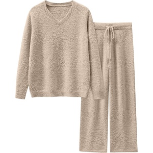 image:imageANRABESS Lounge Sets for Women Fuzzy Fleece Pajama Sets 2 Piece Outfits Cozy Sweater Matching Set 2026 Fall Winter LoungewearLight Khaki