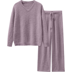image:imageANRABESS Lounge Sets for Women Fuzzy Fleece Pajama Sets 2 Piece Outfits Cozy Sweater Matching Set 2026 Fall Winter LoungewearPurple