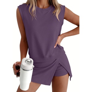 image:imageANRABESS Women Two Piece Skirt Sets Summer Outfits Athletic Workout Tennis Lined Skort Short Set Travel Vacation ClothesPurple