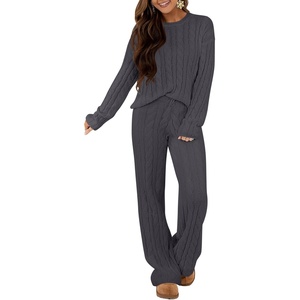 image:imageANRABESS Womens Fuzzy Fleece Pajama Set 2 Piece Outfits Lounge Knit Oversized Sweater Pj Sets 2026 Fall Winter LoungewearDeep Gray