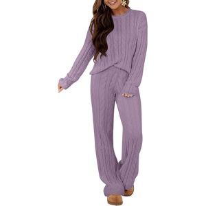 image:imageANRABESS Womens Fuzzy Fleece Pajama Set 2 Piece Outfits Lounge Knit Oversized Sweater Pj Sets 2026 Fall Winter LoungewearPurple