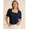 image:imageANRABESS Womens Lace Square Neck Blouse Puff Sleeve Soft Top for Dressy Casual Work amp Spring Summer FashionNavy Blue