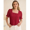 image:imageANRABESS Womens Lace Square Neck Blouse Puff Sleeve Soft Top for Dressy Casual Work amp Spring Summer FashionRed