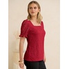image:imageANRABESS Womens Lace Square Neck Blouse Puff Sleeve Soft Top for Dressy Casual Work amp Spring Summer FashionRed