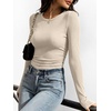 image:imageANRABESS Womens Long Sleeve Shirts Ruched Side Fitted Basic Tee Tops Soft Ribbed Stretchy TShirt Layer for Casual amp WorkBeige
