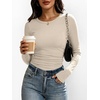 image:imageANRABESS Womens Long Sleeve Shirts Ruched Side Fitted Basic Tee Tops Soft Ribbed Stretchy TShirt Layer for Casual amp WorkBeige