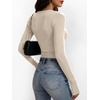 image:imageANRABESS Womens Long Sleeve Shirts Ruched Side Fitted Basic Tee Tops Soft Ribbed Stretchy TShirt Layer for Casual amp WorkBeige