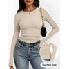 image:imageANRABESS Womens Long Sleeve Shirts Ruched Side Fitted Basic Tee Tops Soft Ribbed Stretchy TShirt Layer for Casual amp WorkBeige