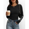 image:imageANRABESS Womens Long Sleeve Shirts Ruched Side Fitted Basic Tee Tops Soft Ribbed Stretchy TShirt Layer for Casual amp WorkBlack