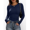 image:imageANRABESS Womens Long Sleeve Shirts Ruched Side Fitted Basic Tee Tops Soft Ribbed Stretchy TShirt Layer for Casual amp WorkNavy Blue