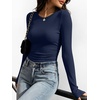 image:imageANRABESS Womens Long Sleeve Shirts Ruched Side Fitted Basic Tee Tops Soft Ribbed Stretchy TShirt Layer for Casual amp WorkNavy Blue