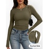 image:imageANRABESS Womens Long Sleeve Shirts Ruched Side Fitted Basic Tee Tops Soft Ribbed Stretchy TShirt Layer for Casual amp WorkOlive Green