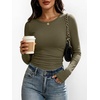image:imageANRABESS Womens Long Sleeve Shirts Ruched Side Fitted Basic Tee Tops Soft Ribbed Stretchy TShirt Layer for Casual amp WorkOlive Green