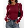 image:imageANRABESS Womens Long Sleeve Shirts Ruched Side Fitted Basic Tee Tops Soft Ribbed Stretchy TShirt Layer for Casual amp WorkWine Red