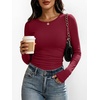 image:imageANRABESS Womens Long Sleeve Shirts Ruched Side Fitted Basic Tee Tops Soft Ribbed Stretchy TShirt Layer for Casual amp WorkWine Red