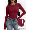 image:imageANRABESS Womens Long Sleeve Shirts Ruched Side Fitted Basic Tee Tops Soft Ribbed Stretchy TShirt Layer for Casual amp WorkWine Red