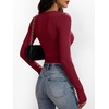 image:imageANRABESS Womens Long Sleeve Shirts Ruched Side Fitted Basic Tee Tops Soft Ribbed Stretchy TShirt Layer for Casual amp WorkWine Red