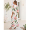 image:imageANRABESS Womens Maxi Dress 2026 Summer Boho Ruffle Sleeve V Neck A Line Elastic Waist Flowy Wedding Guest Party Long DressesFloral Pink White