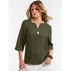 image:imageANRABESS Womens Tops 34 Sleeve V Neck Henley Shirts Dressy Casual Business Work Blouses Summer Fashion for Office DailyArmy Green