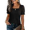 image:imageANRABESS Womens Lace Square Neck Blouse Puff Sleeve Soft Top for Dressy Casual Work amp Spring Summer FashionBlack