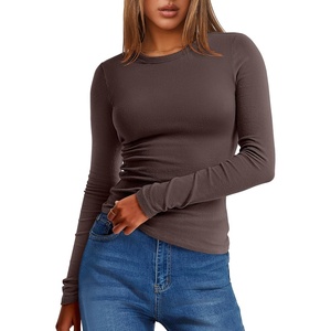 image:imageANRABESS Womens Long Sleeve Thermal Shirts Slim Fit Basic Tee Tops Warm Fleece Undershirts 2026 Fall Winter Layer OutfitsBrown