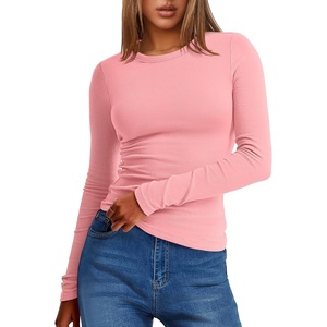 image:imageANRABESS Womens Long Sleeve Thermal Shirts Slim Fit Basic Tee Tops Warm Fleece Undershirts 2026 Fall Winter Layer OutfitsCoral Red