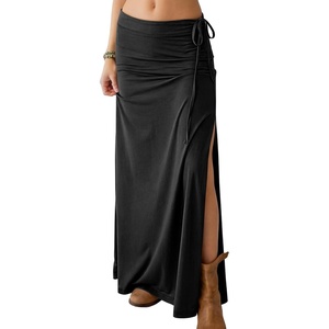 image:imageANRABESS Womens Maxi Skirts High Waisted 2026 Summer Boho Floral Beach Flowy Side Slit Long Skirt with Adjustable DrawstringBlack