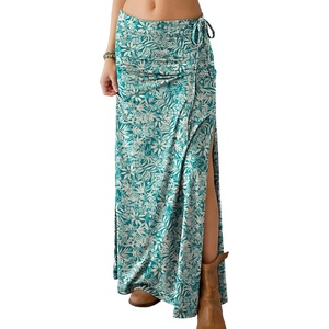 image:imageANRABESS Womens Maxi Skirts High Waisted 2026 Summer Boho Floral Beach Flowy Side Slit Long Skirt with Adjustable DrawstringFloral Lake Blue