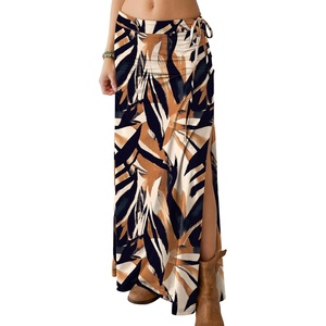 image:imageANRABESS Womens Maxi Skirts High Waisted 2026 Summer Boho Floral Beach Flowy Side Slit Long Skirt with Adjustable DrawstringFloral Navy Blue