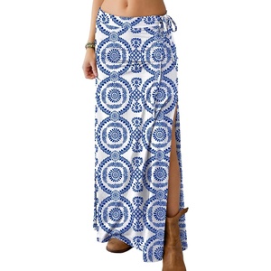 image:imageANRABESS Womens Maxi Skirts High Waisted 2026 Summer Boho Floral Beach Flowy Side Slit Long Skirt with Adjustable DrawstringFloral Royal Blue