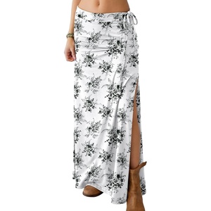 image:imageANRABESS Womens Maxi Skirts High Waisted 2026 Summer Boho Floral Beach Flowy Side Slit Long Skirt with Adjustable DrawstringFloral White