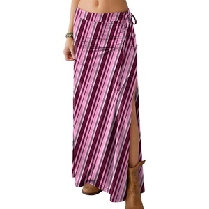 image:imageANRABESS Womens Maxi Skirts High Waisted 2026 Summer Boho Floral Beach Flowy Side Slit Long Skirt with Adjustable DrawstringHot Pink Stripe